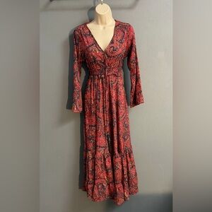 Anthropologie Boho Paisley Maxi Dress | Tiered, Flowing | Size M |